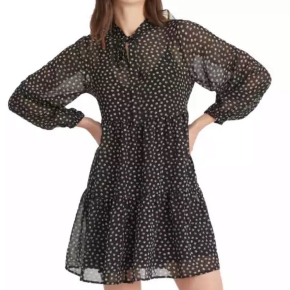 Sanctuary Black & White Daisy Sheer Overlay Babydoll Dress Size Extra Small